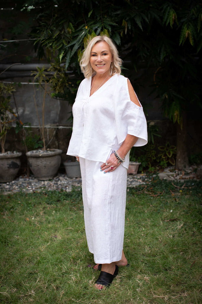 Taleeta - Tops - Boho Breeze  - White - Linen - asize M