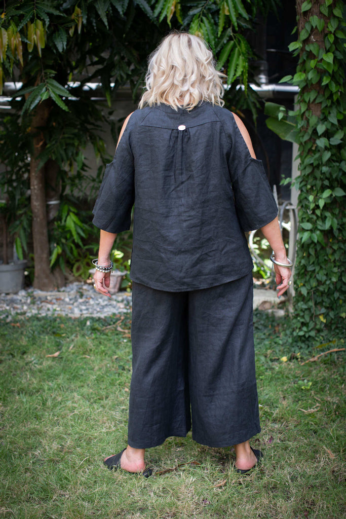 Taleeta - Tops - Breezy Boho Linen Top - Indigo - Back