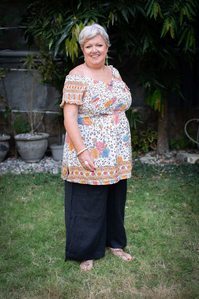 Off Shoulder Top - Jungle White - Size:  XXL