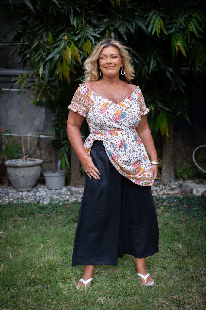 Off Shoulder Top - Jungle White - half tucked