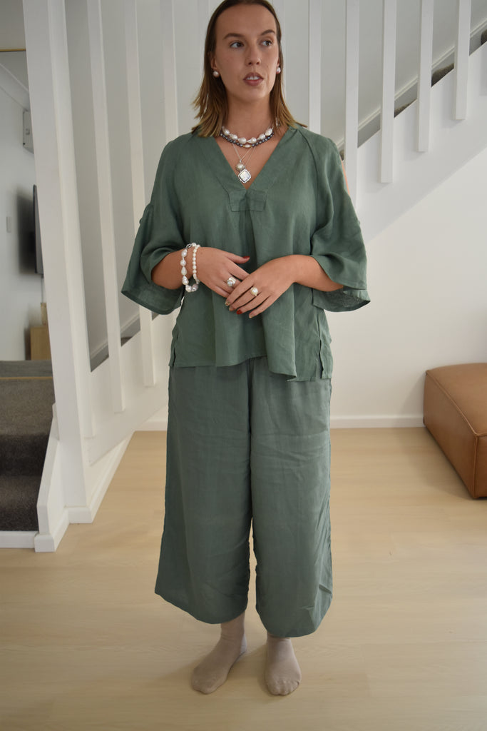 Taleeta - Top - Boho Breeze Linen top sage green
