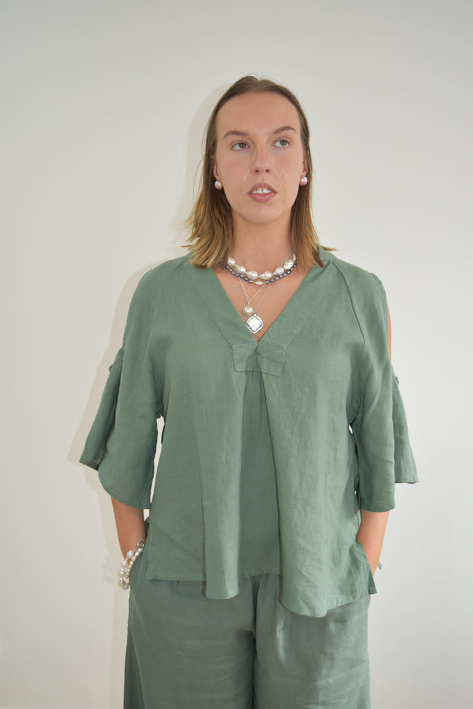 Taleeta - Top - Linen top sage green