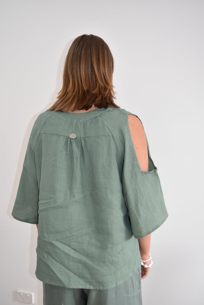 Taleeta - Top - Linen top sage green - back