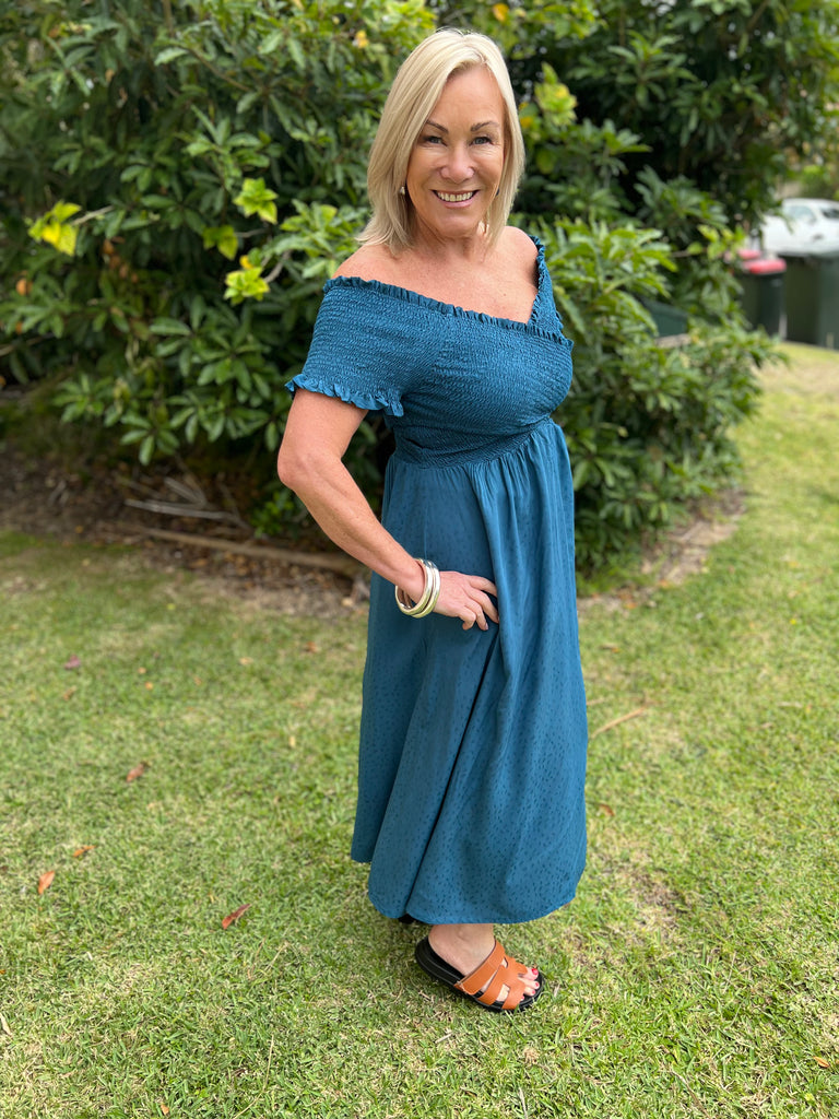 Taleeta - Dress - Off Shoulder - Blue - side view