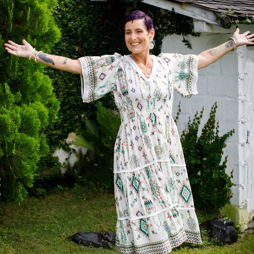 Annette wearing jungle dress