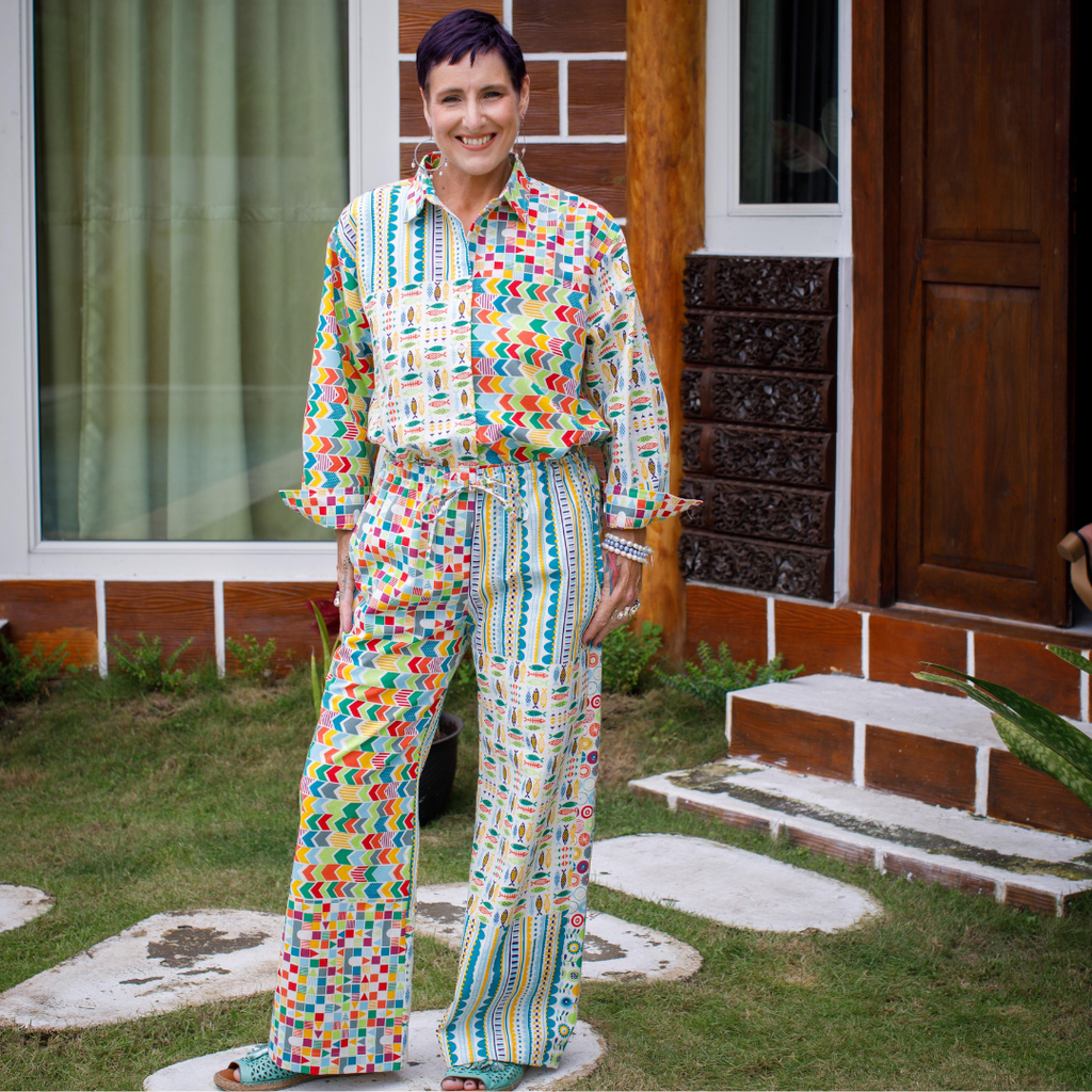 Printed cotton/linen set tucked in