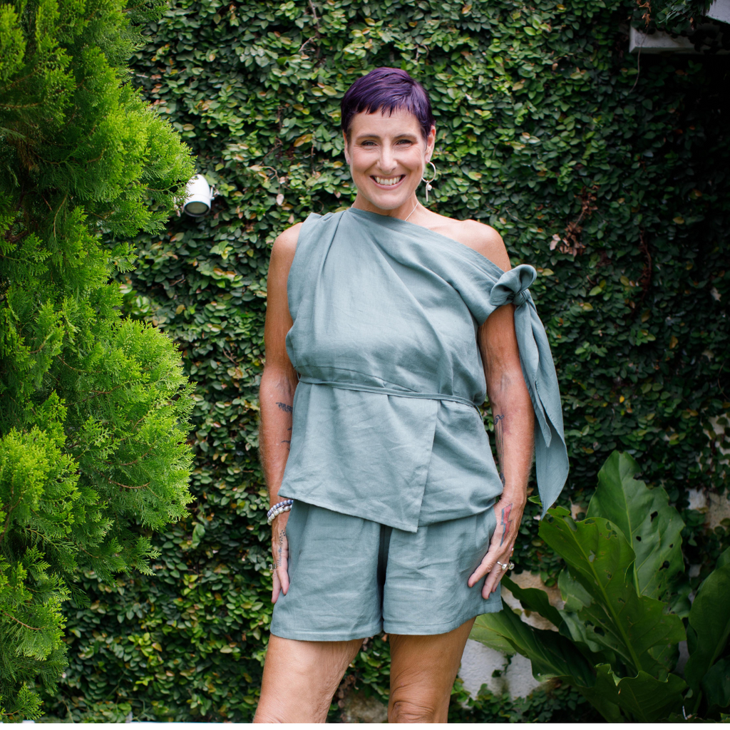 Linen one shoulder top with matching shorts
