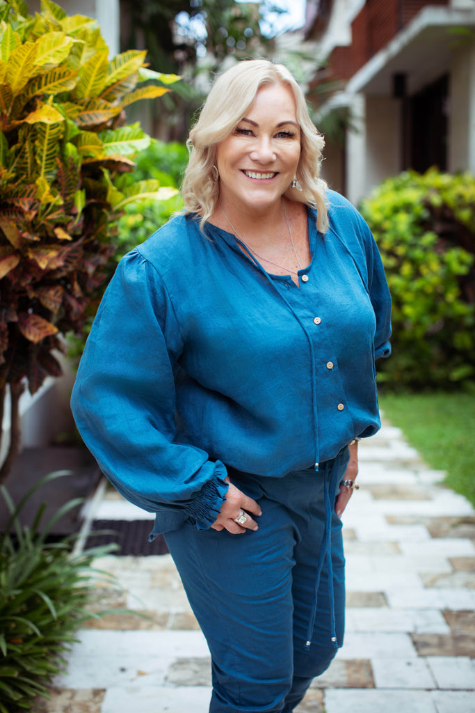 Taleeta - Blue Cotton Pants - Facing Front Right - Medium Fullshot