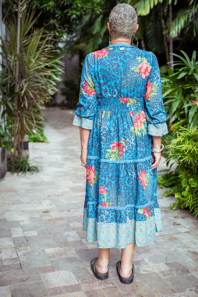 Taleeta - Blue Hibiscus Jungle Dress - Facing Backward - Fullshot