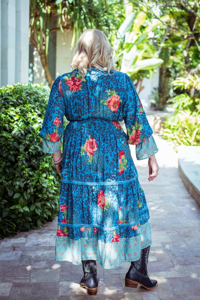 Taleeta - Blue Hibiscus Jungle Dress - Facing Backward - Fullshot