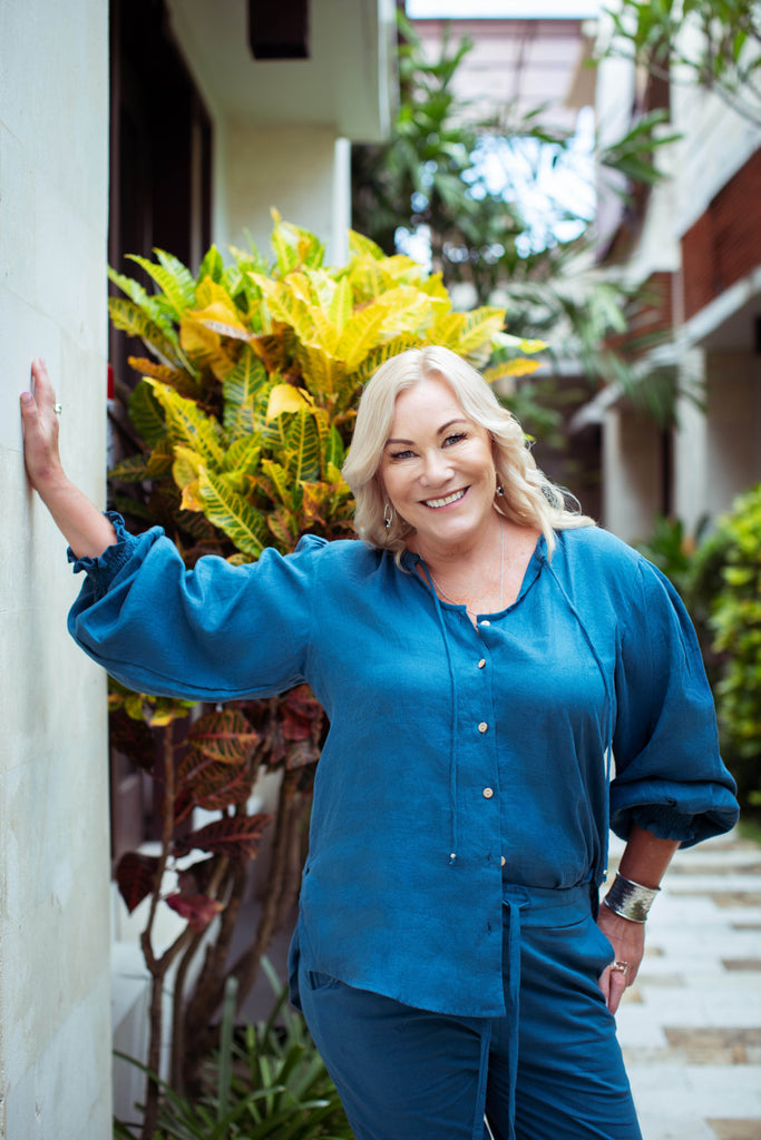 Taleeta - Blue Puff Sleeve Shirt - Blue Cotton Pants - Facing Front - Medium Fullshot