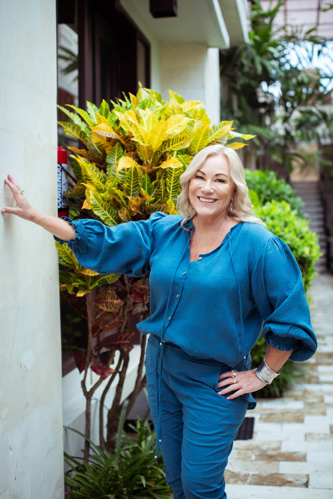 Taleeta - Blue Puff Sleeve Shirt - Blue Cotton Pants - Facing Front  - Medium Fullshot