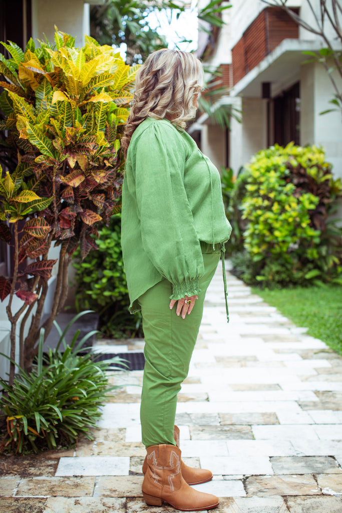 Taleeta - Leaf Puff Sleeve Shirt - Leaf Cotton Pants - Facing Right Side - Fullshot