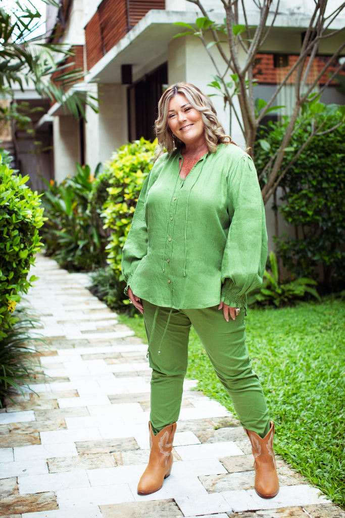 Taleeta - Leaf Puff Sleeve Shirt - Leaf Cotton Pants - Facing Front Left - Fullshot