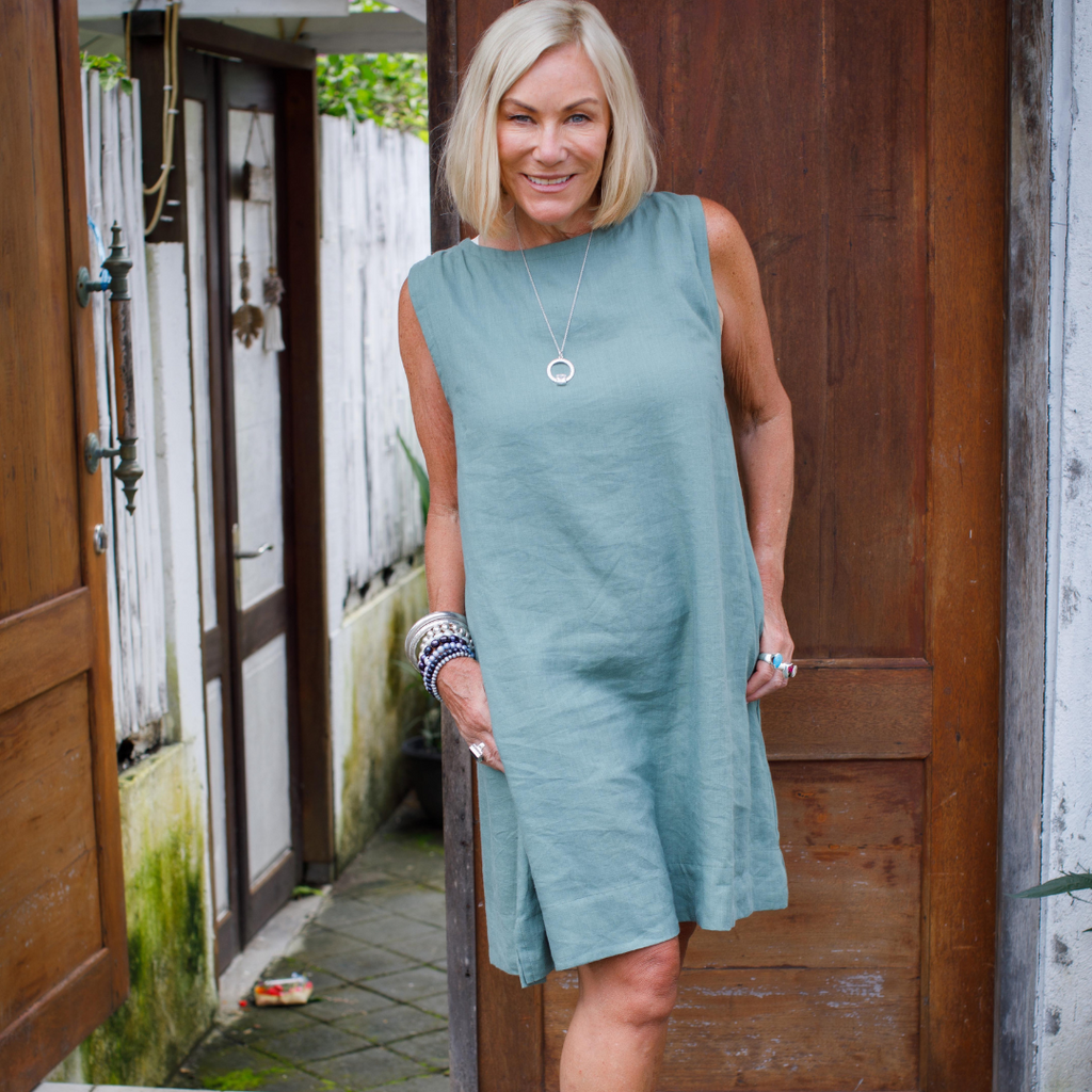 Breeze Linen Shift in sage green