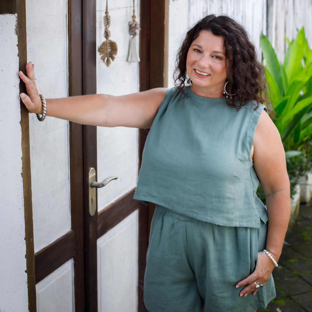 Sleeveless linen top - sage - Australia