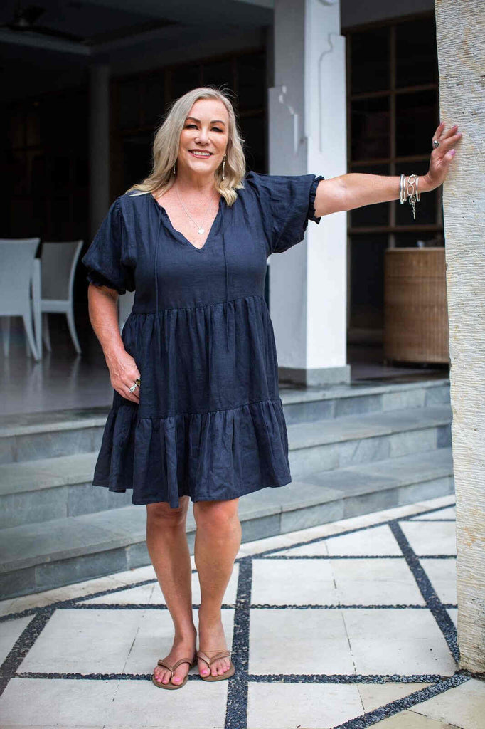 Taleeta - Linen Dress - Puff sleeve - Indigo