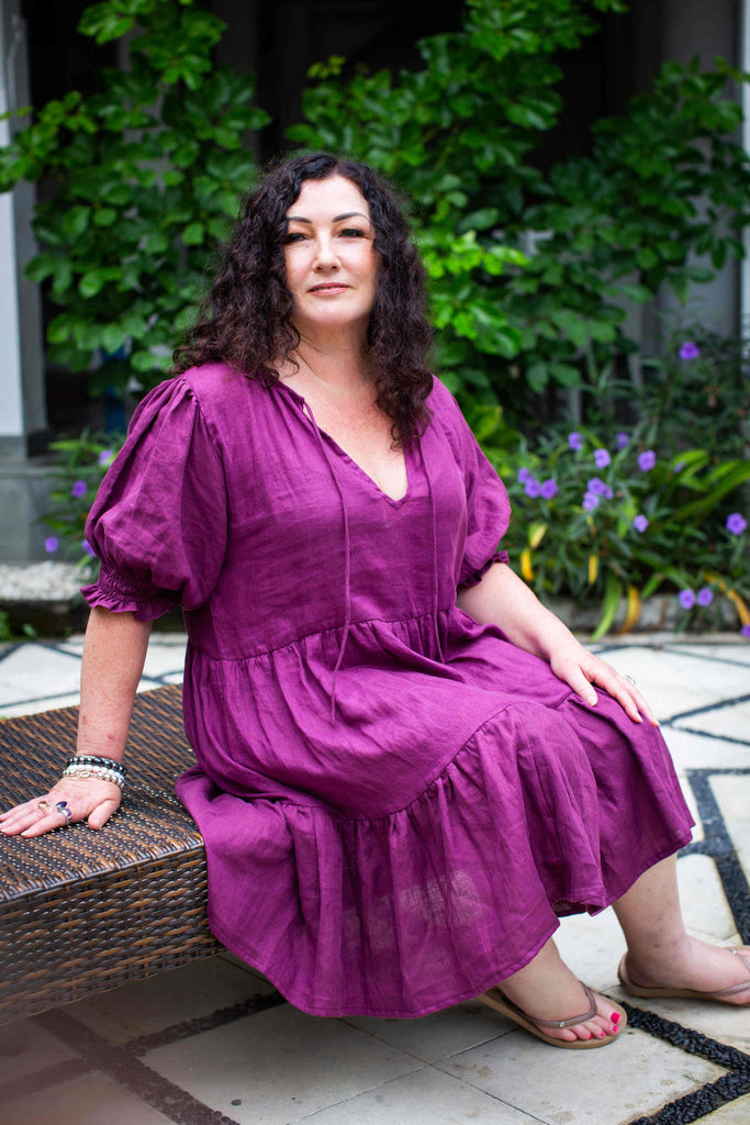 Taleeta - Linen Dress - Puff sleeve  - sitting