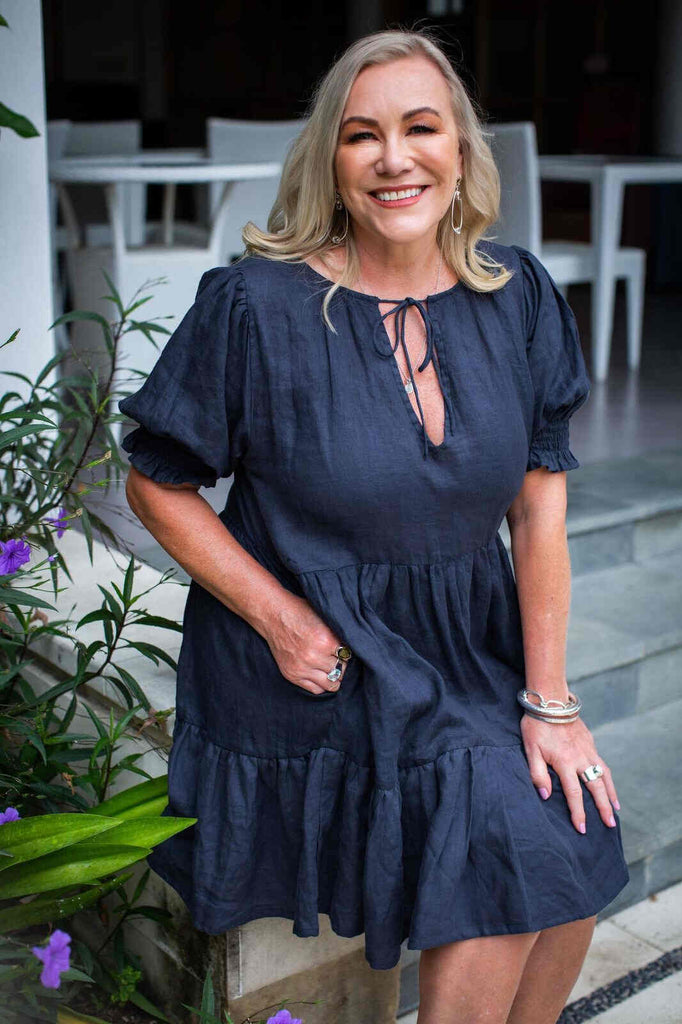 Taleeta - Linen Dress - Puff sleeve - Indigo