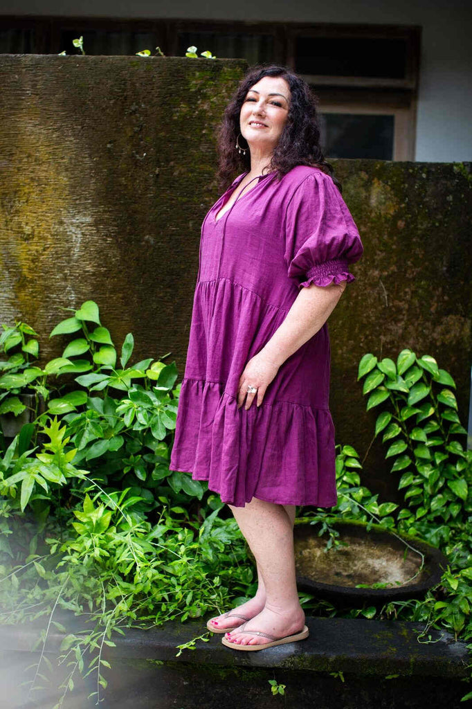 Taleeta - Linen Dress - Puff sleeve  - side