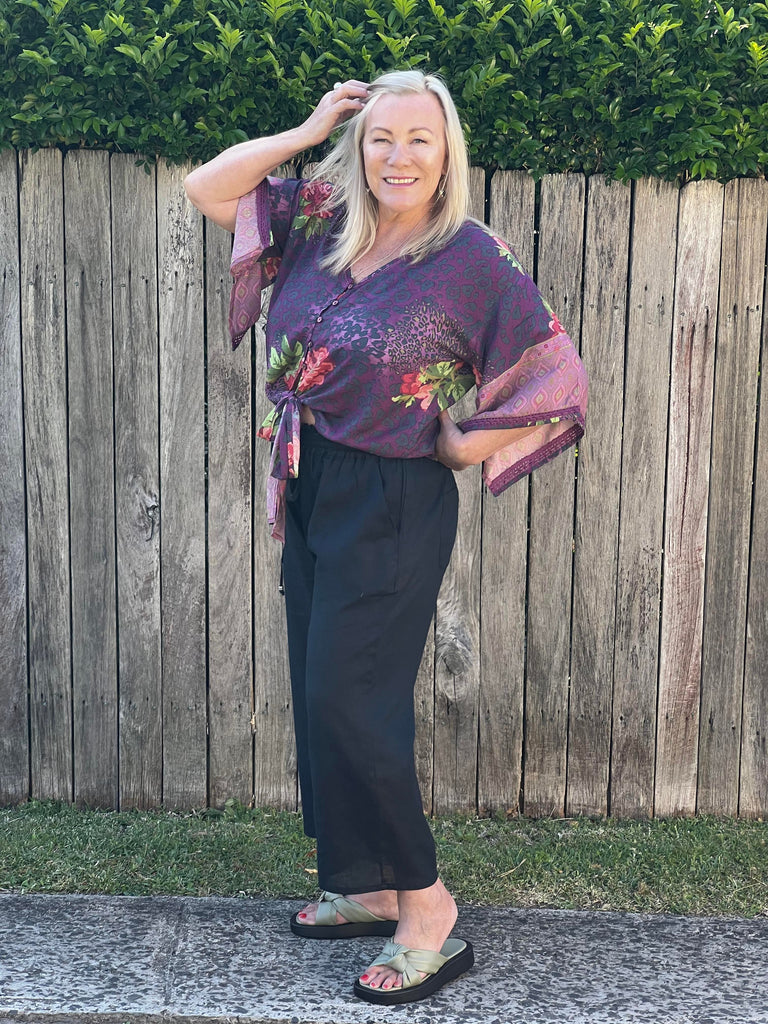 Taleeta - linen pants - indigo - side