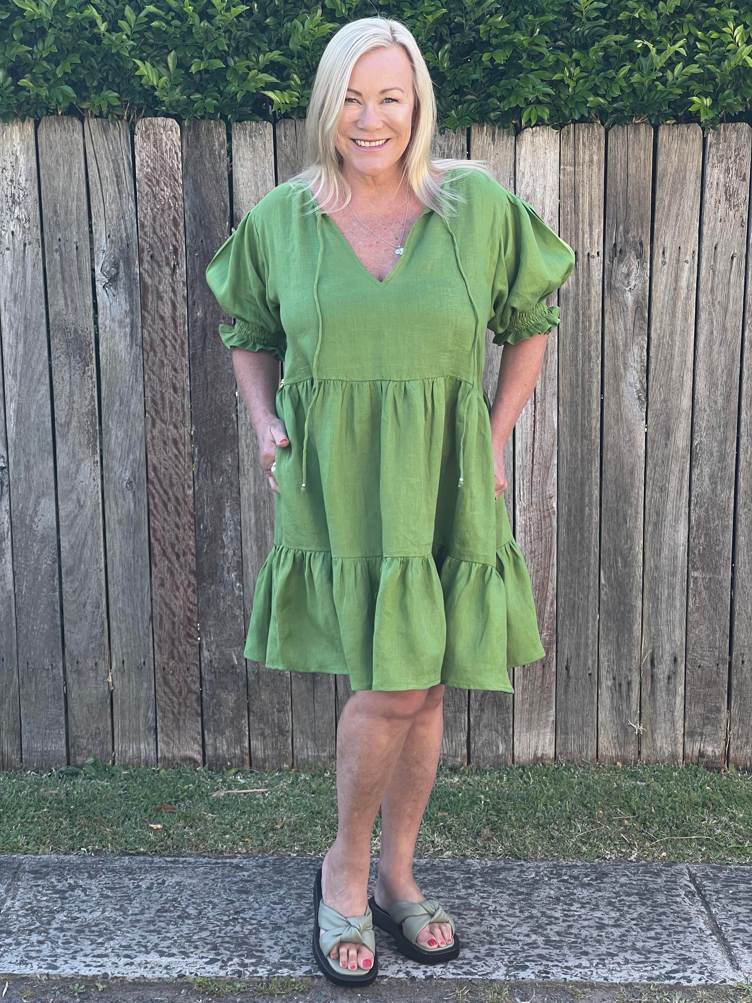 Green Linen Dress - Taleeta Green Linen Dress - Taleeta