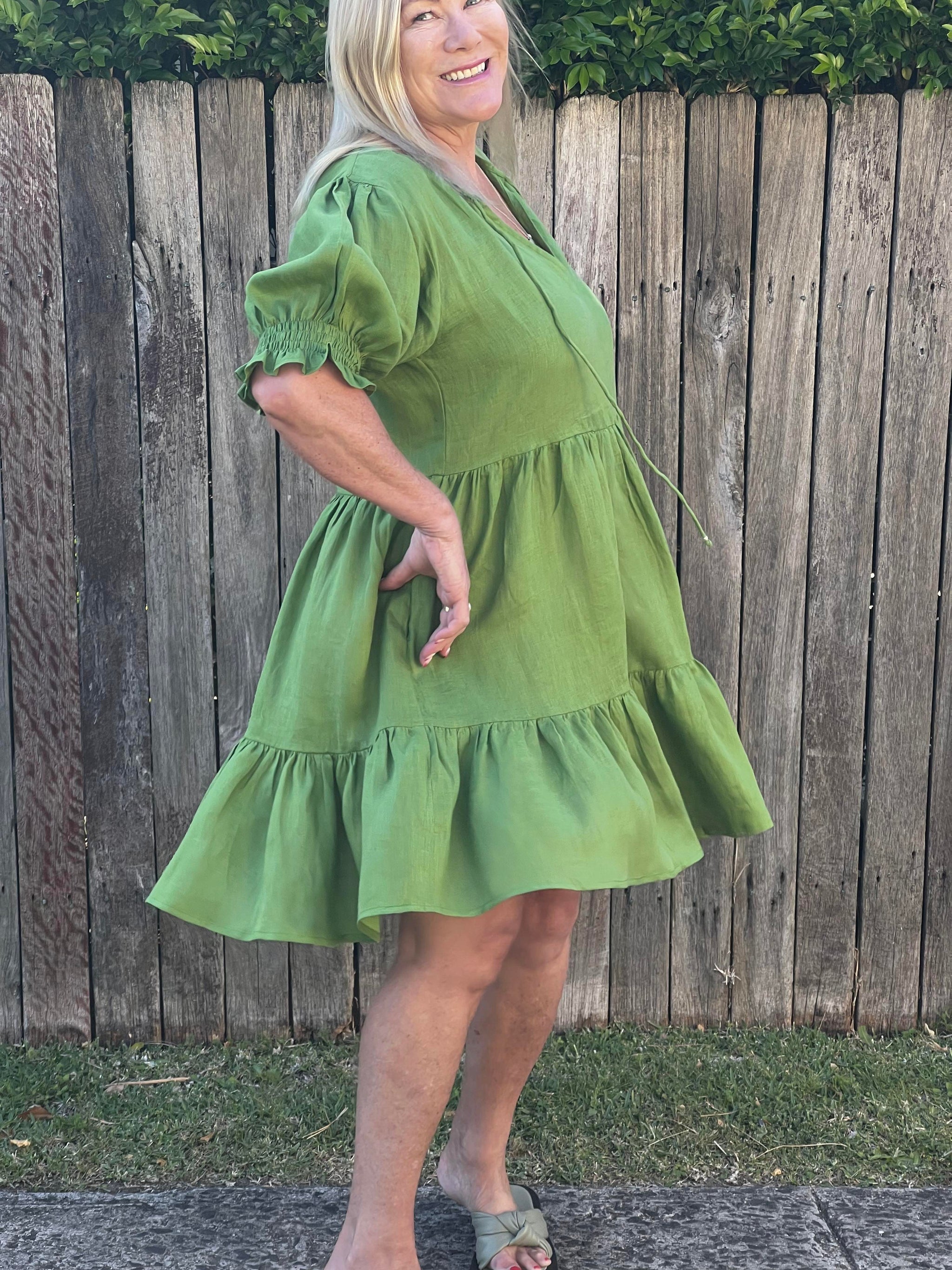 Green Linen Dress - Taleeta Green Linen Dress - Taleeta
