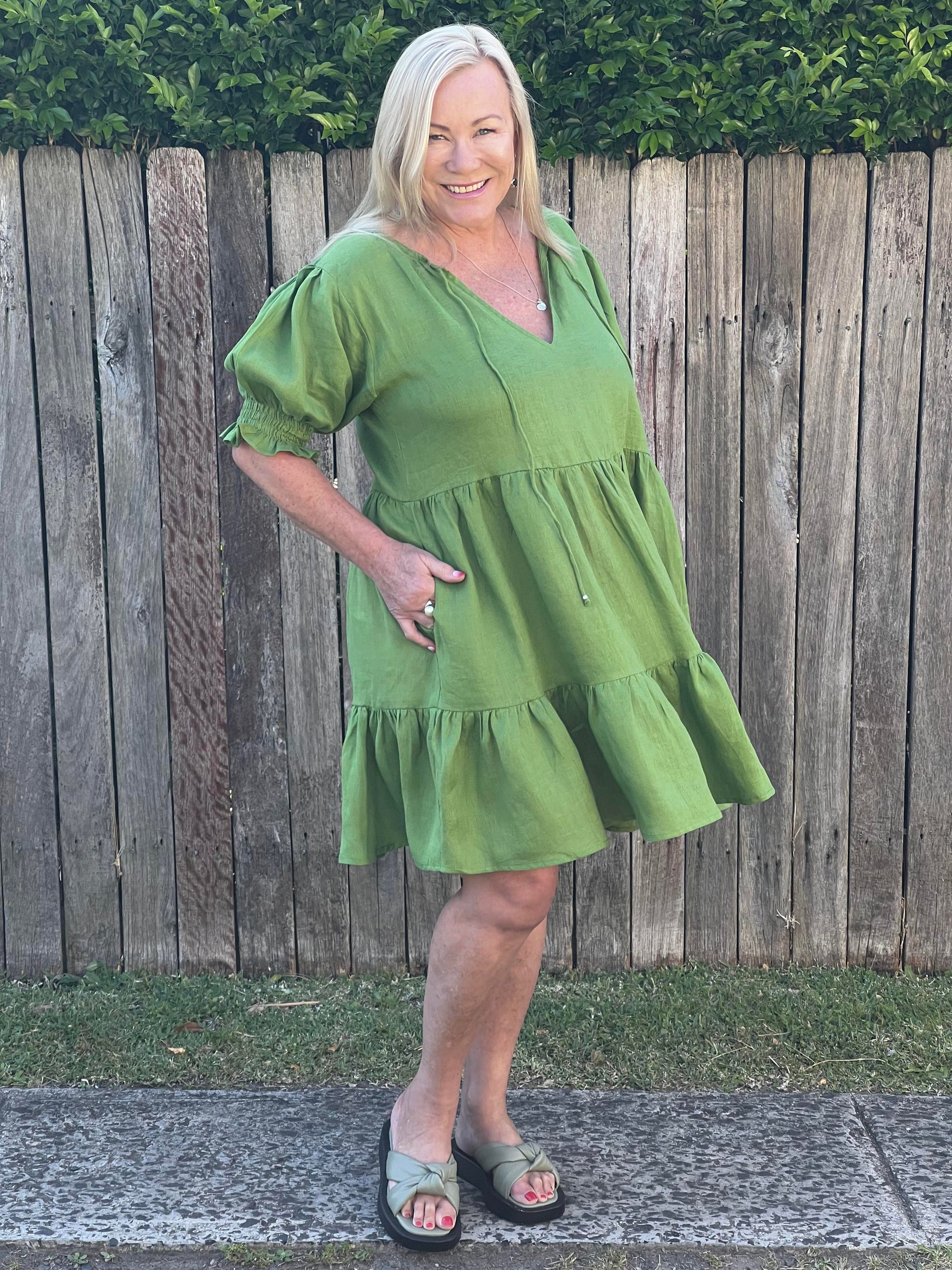 green linen dress australia Green Linen Dress