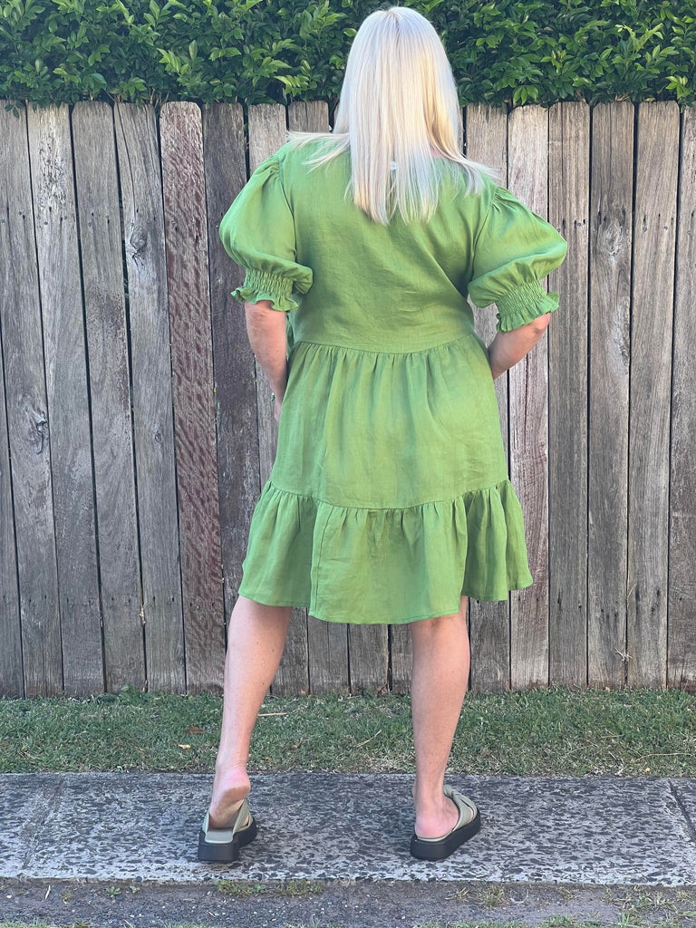 Taleeta - Linen - dress - puff sleeve - back