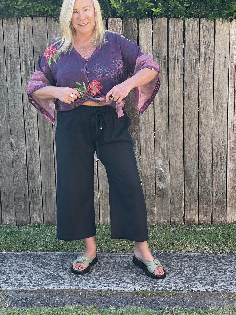 Taleeta - linen pants - indigo - tie