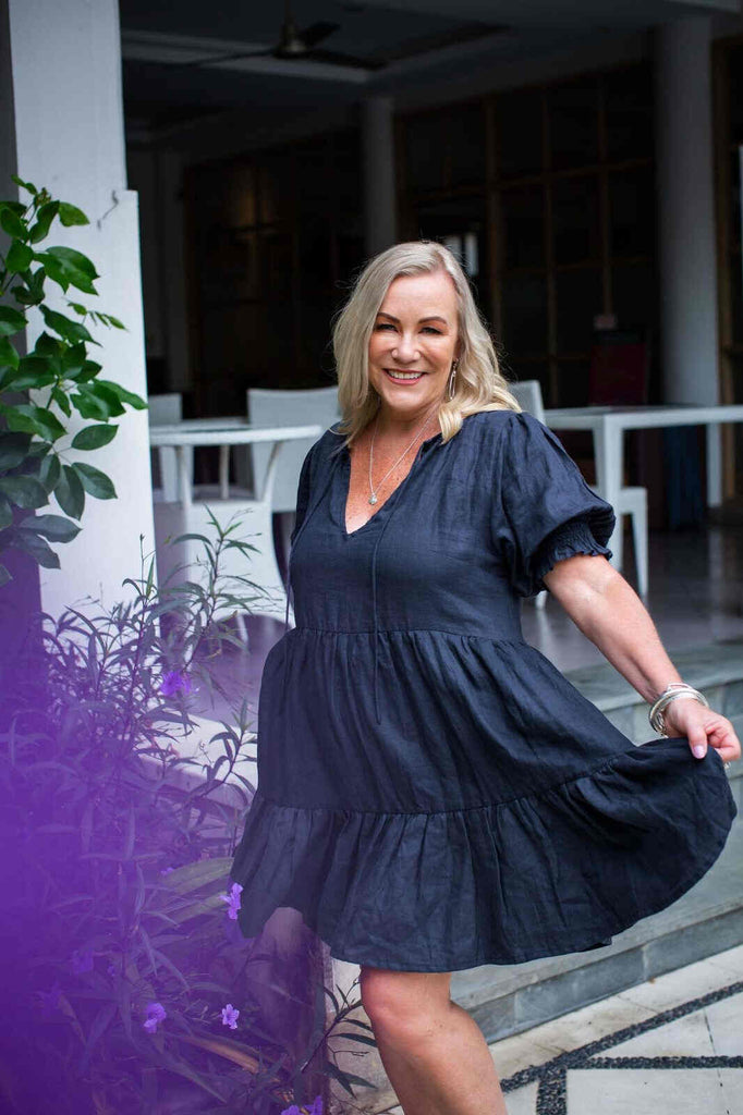 Taleeta - Linen Dress - Puff sleeve - Indigo