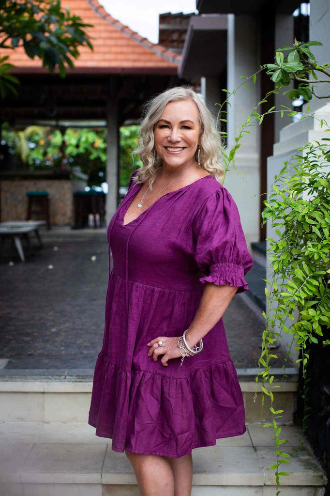 Taleeta - Linen Dress - Puff sleeve  - side