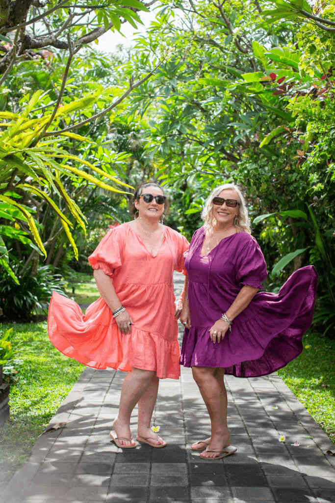 Taleeta - Linen Dress - Puff Sleeve - Coral and purple