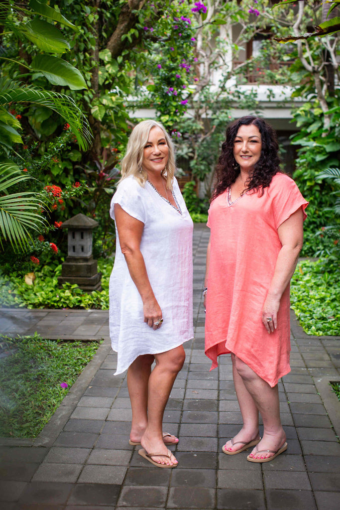 Taleeta - Linen - Tunic - White and coral